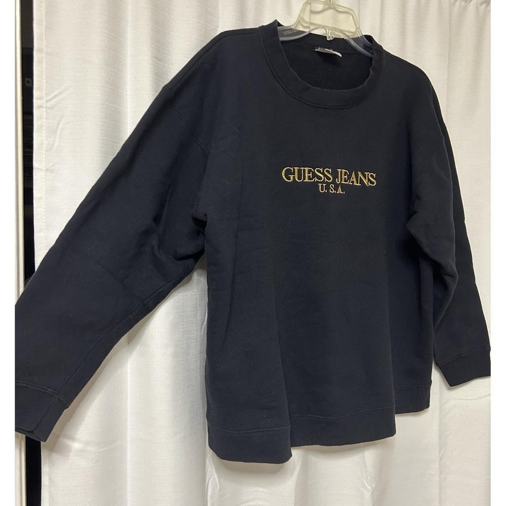 VINTAGE Guess Jeans USA Crew Neck Sweatshirt Black One Size Embroidered Logo - Picture 4 of 5